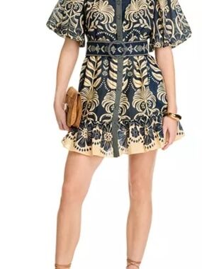 Farm Rio Navy Blue Ainika Tropical Splendor Mini Dress Size Medium